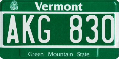 VT license plate AKG830