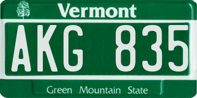 VT license plate AKG835