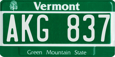 VT license plate AKG837