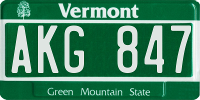 VT license plate AKG847