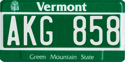 VT license plate AKG858
