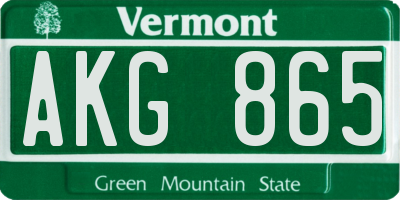 VT license plate AKG865