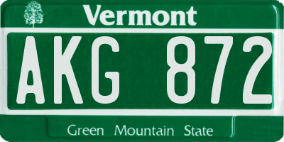 VT license plate AKG872