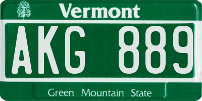 VT license plate AKG889