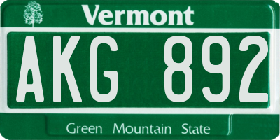 VT license plate AKG892