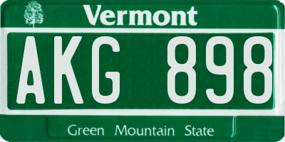 VT license plate AKG898