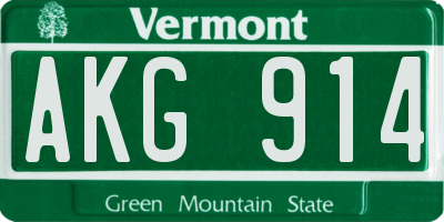 VT license plate AKG914