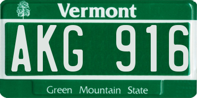 VT license plate AKG916