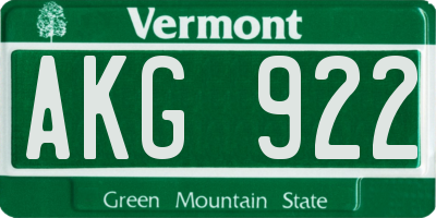 VT license plate AKG922