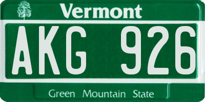VT license plate AKG926