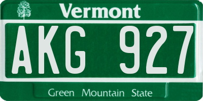 VT license plate AKG927