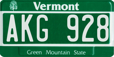 VT license plate AKG928