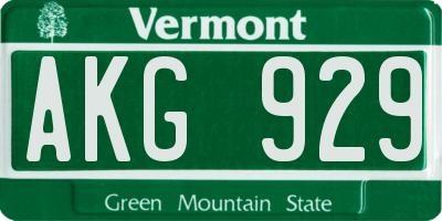 VT license plate AKG929