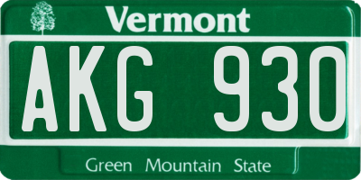 VT license plate AKG930