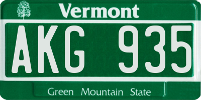 VT license plate AKG935