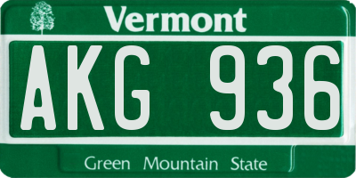 VT license plate AKG936