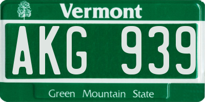 VT license plate AKG939