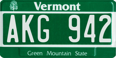 VT license plate AKG942