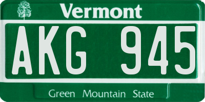 VT license plate AKG945