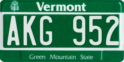 VT license plate AKG952