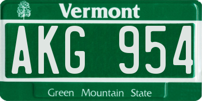 VT license plate AKG954