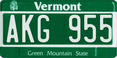 VT license plate AKG955