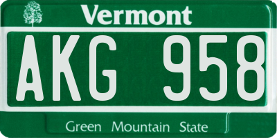 VT license plate AKG958