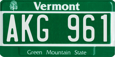 VT license plate AKG961