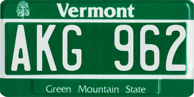 VT license plate AKG962