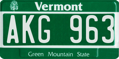 VT license plate AKG963