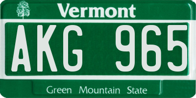 VT license plate AKG965