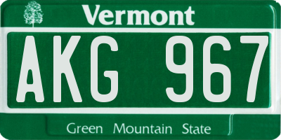 VT license plate AKG967