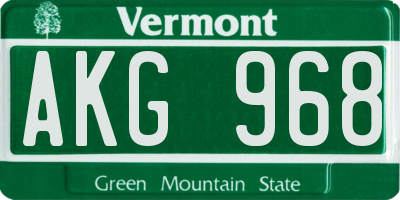 VT license plate AKG968
