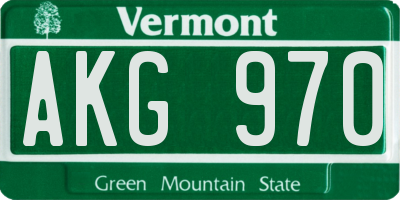 VT license plate AKG970