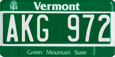 VT license plate AKG972