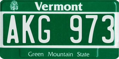 VT license plate AKG973