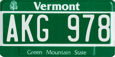 VT license plate AKG978