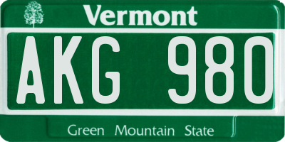 VT license plate AKG980