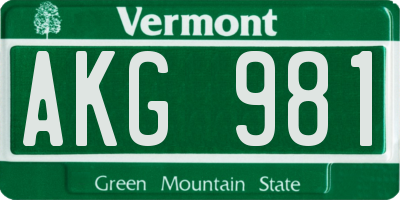 VT license plate AKG981