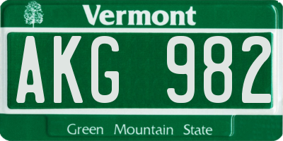 VT license plate AKG982