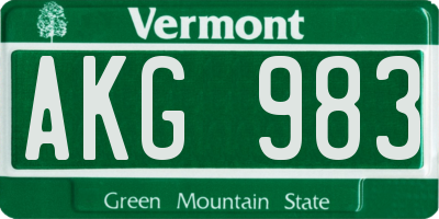 VT license plate AKG983