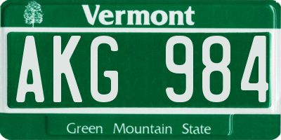 VT license plate AKG984