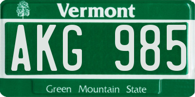 VT license plate AKG985