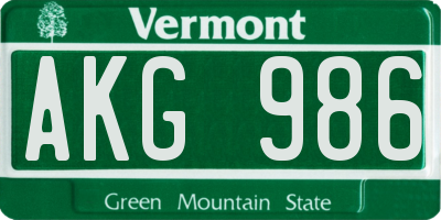 VT license plate AKG986