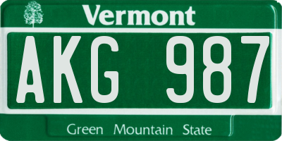 VT license plate AKG987