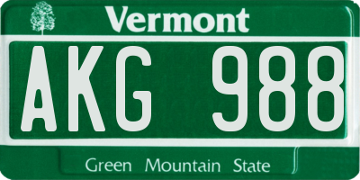 VT license plate AKG988