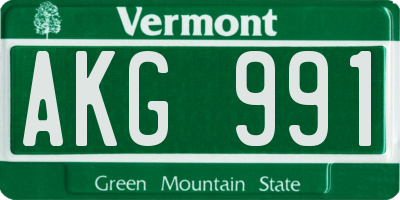 VT license plate AKG991