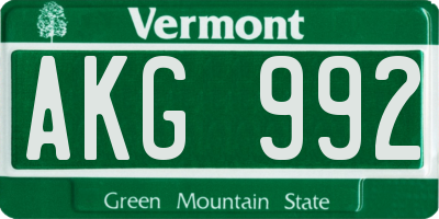 VT license plate AKG992