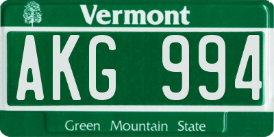 VT license plate AKG994