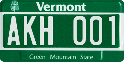 VT license plate AKH001